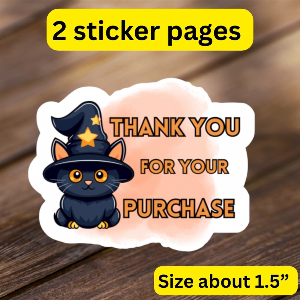 4x$20 💲2 sticker pages thank you for your purchase cute Halloween cat stickers